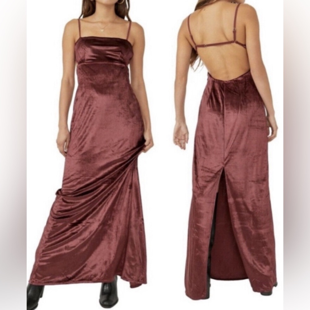 Free People Karlie Double Dare Maxi Slip Dress Size 8 Burgundy Red Velvet NWOT
